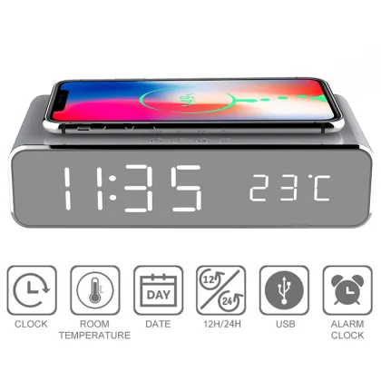 Popular Amazon LED Temperature Display Charging Clock - 5W/10W Qi Wireless Charger & Alarm Clock 2021