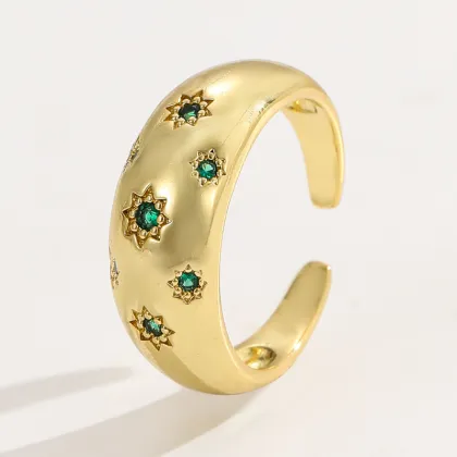 Clear Emerald CZ 14K Gold Plated Adjustable Dubai Gold Star Ring
