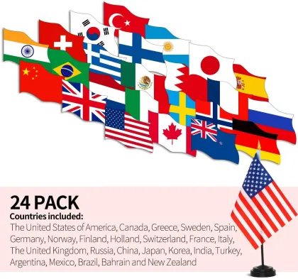 Heyuan Custom America Flag with Nylon, Plastic Base, and Polyester Construction: Perfect Decorative Office Desk Hand Flag