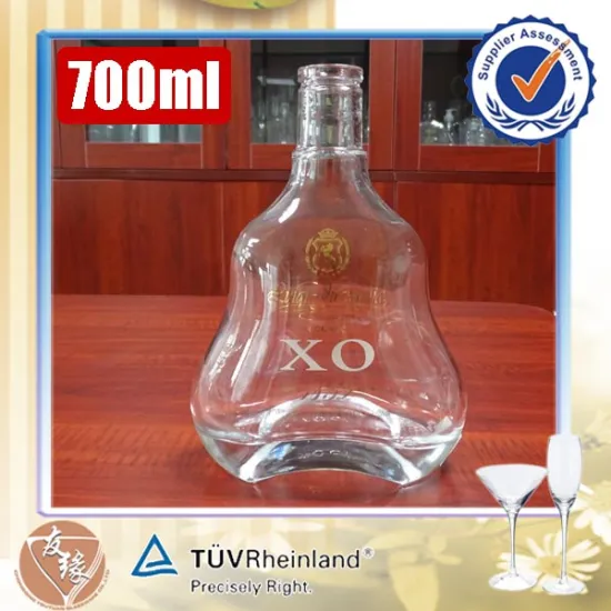 unique decal print 70cl xo super white glass bottle custom shape