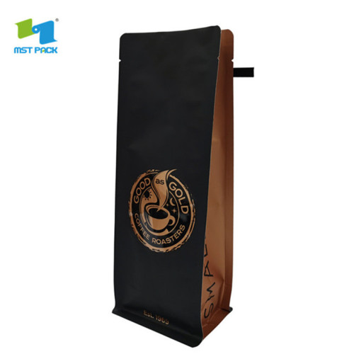 Custom product printing matte balck coffee pouch plastic foil valve bag low minimum