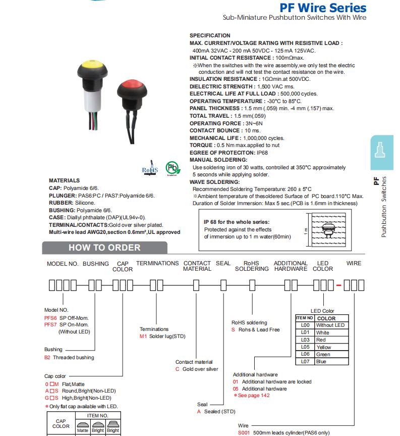 12MM IP68 pushbutton switch