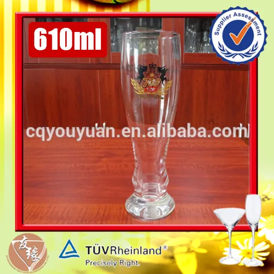 custom brand logo promotional tall handblown high quality 610ml large beer glass cup