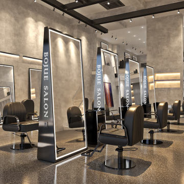 Double-Sided Gold LED Floor Mirror for Barber Shops and Salons