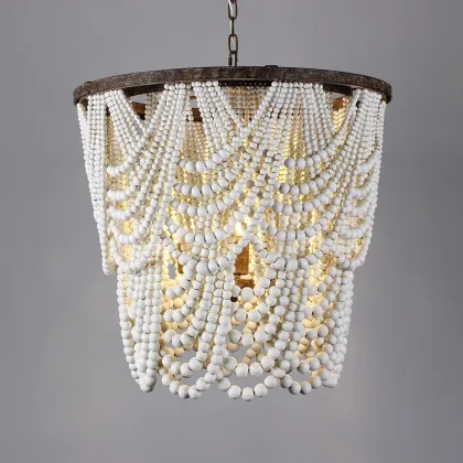 American Country Wooden Bead Chandelier Lamps