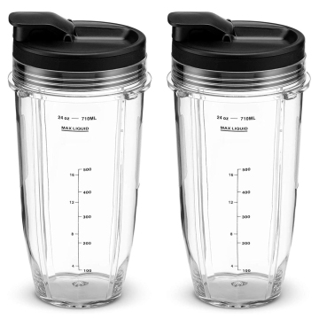 Replacement Blender Cups and Lids (2 Pack) - Compatible with Ninja Blender Models BL480, BL482, BL642, NN102, BL682, BL450, BN751, BN801, SS351, SS4