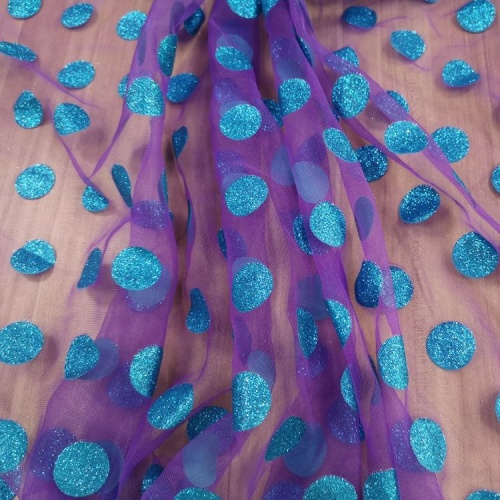 Sequin Bead Fabric Embroidery Fabric Polka Dot Turkey Blue Glitter Tulle Dresses Fabric Supplier