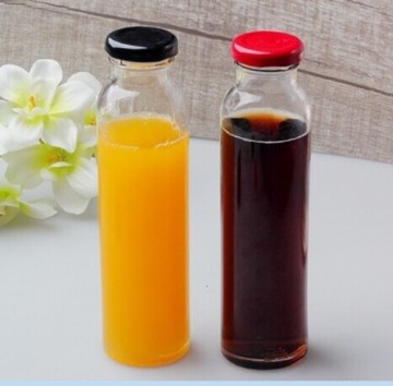 350ml hot sale clear glass round beverage bottles with metal lug caps