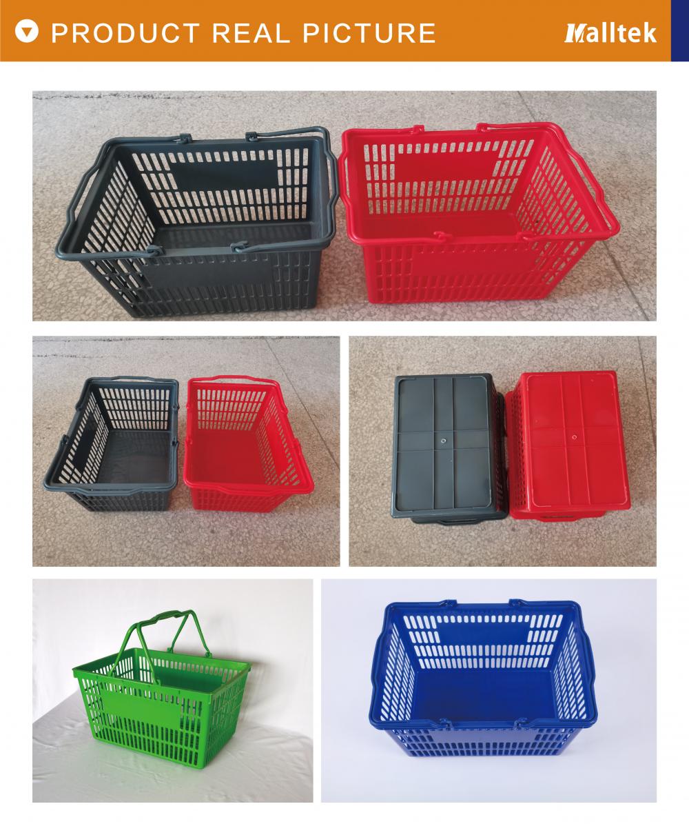 Blue Double Handle Supermarket Plastic Shopping Basket