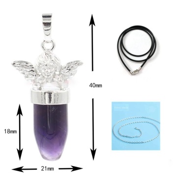 Natural Crystal Gemstone angel bullet Stone Pendant Necklace for Women and Girls Fashion Jewelry with two Chains