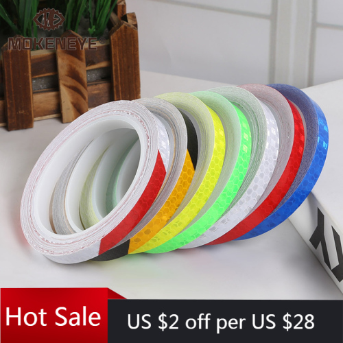 1cmx8m Bike Reflective Stickers Cycling Fluorescent Reflective Tape MTB Bicycle Adhesive Tape Safety Decor Sticker Accessories