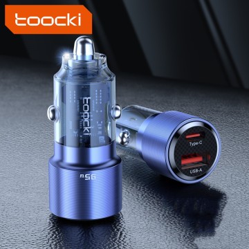 Toocki 95W Dual Port Fast Charging Car Charger with Aluminum Alloy + PC Semi-Transparent Design
