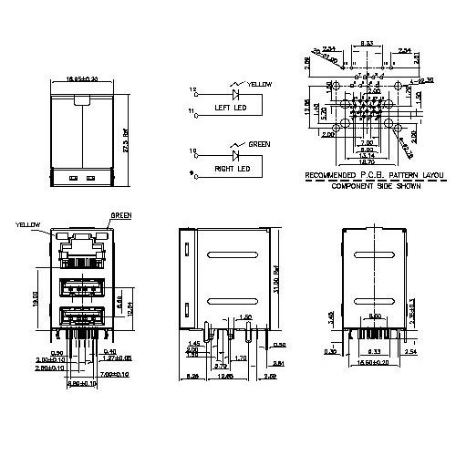 ATRJ6023-8P8C-X-D-A-B Modular Jack+2USB3.0 Shielded With LED RA Through Hole Type 