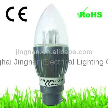 C38 e27 110-240v candle light led candle sticks 3.8W270LM