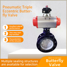 Supapă fluture triplă excentrică pneumatică din inox 304