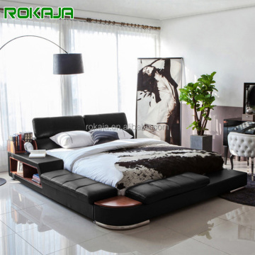 Modern Luxury King Bed with Storage Bookcase, Leather Tatami Bedding Set