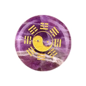 Amethyst 25MM Circular Disc Mat Handmade Craved Pattern-Taiji Bagua For Home Decor