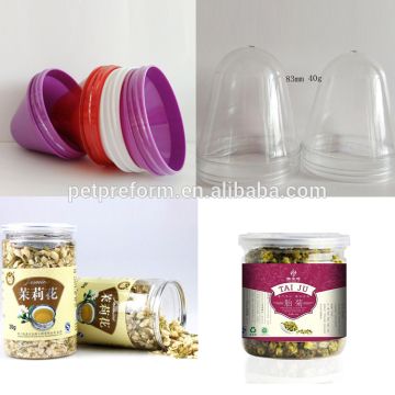 Transparent plastic jars 50mm for scented tea pet bottle preform