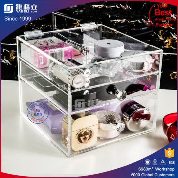 2016 Hot Sale!! Customized Acrylic Cosmetic Drawer with Top Tray / Acrylic Clear Cube Makeup Organizer