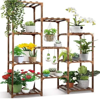 Wooden Plant Shelf and Flower Stand for Home Decor