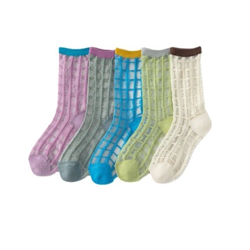 Summer Women's Transparent Socks: Mesh, Lace, and Crystal Glass Decorated Ankle Socks