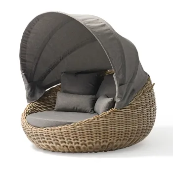 Rattan Wicker Garden Canopy Bed - Outdoor Pool Daybed with Canopy