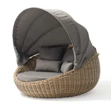 Rattan Wicker Garden Canopy Bed - Outdoor Pool Daybed with Canopy