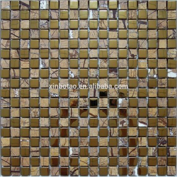 Gold metal mix stone mosaic tile with mesh-back