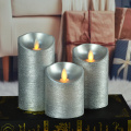 Silver Flickering Dancing Flame Led Flameless Pillar Candles