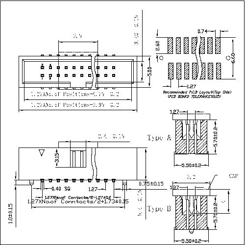 BHAM05 1.27 mm Box Header SMT,H=5.4mm