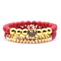 8MM Lava Stone Beads Alloy Crown Charm Bracelets