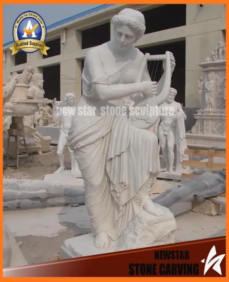 White Marble Stone Carved Music Lady Statues Figure (NS-11F06)
