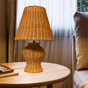 Vintage Minimalist Rattan Table Lamp for Bedroom Bedside