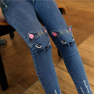 Cute Cartoon Pattern Kids Winter Autumn Lovely Cat High Quality Children Pants Casual trouses Baby Girls Jeans