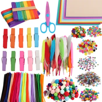 DIY Kids Art Craft Kits: Pompoms, Pipe Cleaners, Feathers, Wiggle Eyes, Googly Eyes, Sequins, Buttons