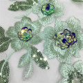 Tela de bordado de lentejuelas multicolores de flores 3D