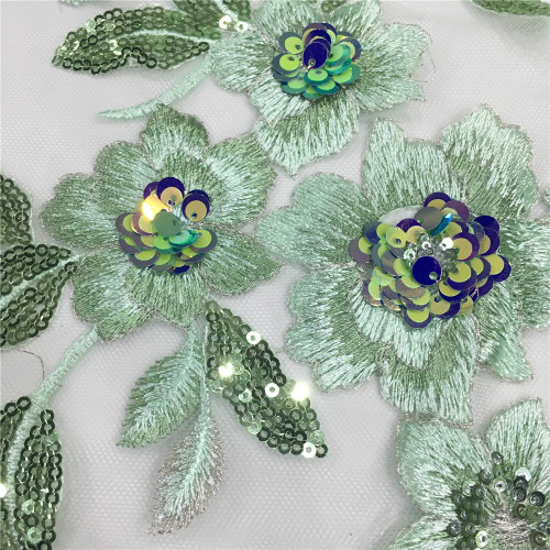 3D Flower Multicolor Sequins Embroidery Fabric