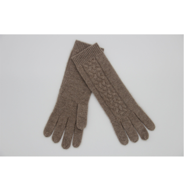 Ladies  brown Long Fashion Cashmere Wool Warm Knitted Gloves