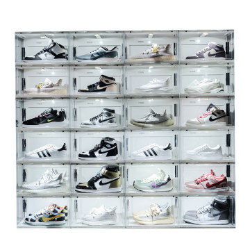 Clear Magnet Plastic Drop Front Shoe Storage Boxes - Acrylic Custom Transparent Display Organizer