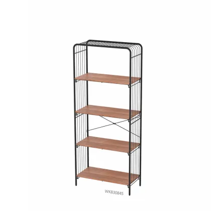 WireKing 4 Tier Multi-functional Metal Bookshelf Speakers Wood Bookcase