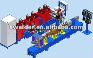 Special automatic welding machine for six torches circumferential seams of axle head and flange on axle housing car welding mach