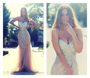 Natural Tulle Mermaid Evening Dresses  Beading  Sleevless Prom Dress