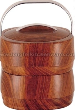 Two Layer Wooden Grain Plastic Food Warmer With Stainless Steel Inner