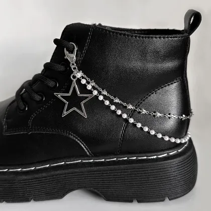 Hollow Star Love Pendant Pearl Double Layer Bling Rhinestone Shoe Chain Charms