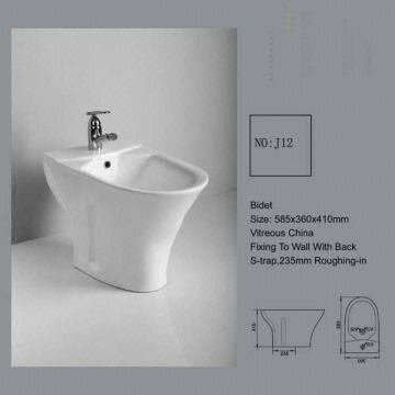 Bidet, Fixed to the Wall with Back with S-trap, Available in 585 x 360 x 410mm Sizes