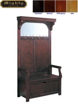 Walnut Finish Hall Tree Entry Hallway Storage Bench Seat