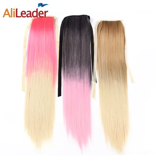 AliLeader Wholesale 20 Inch Silky Straight Synthetic Hair Ponytail Ombre Color Clip In Hair Ponytail Hairpiece In Hair Extension