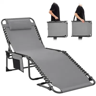 Lay Flat Adjustable Sunbathing Outside Folding Chaise Beach Lounge Chair