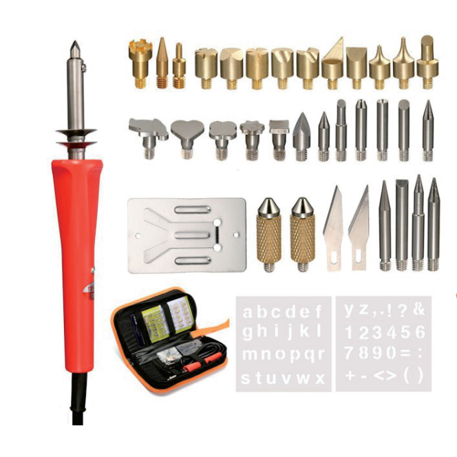 33PCS Wood Burning Kit: Comprehensive Set of Creative Tools Including a Soldering Stand and Pyrography Pen for Detailed Woodburn