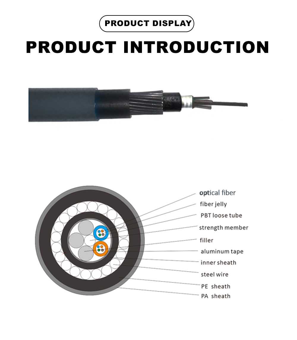48.GYTA34 Loose Tube SZ Stranded, Fine Round Steel Wire Armored Optical Cable with Nylon Overjacket